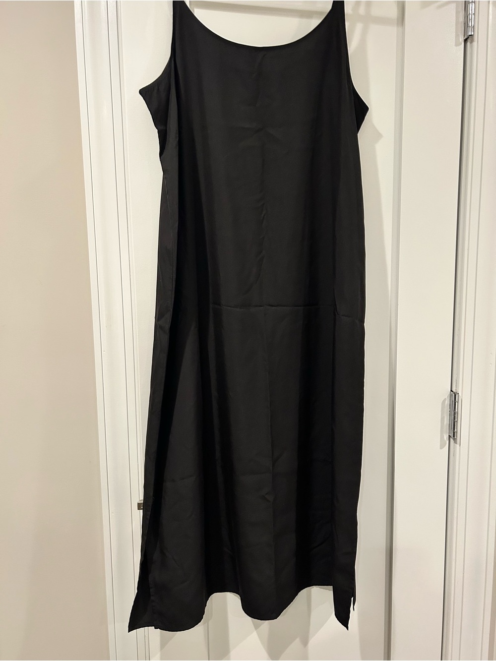 Eileen Fisher Black Silky Slip Dress Medium M Adjustable Strap